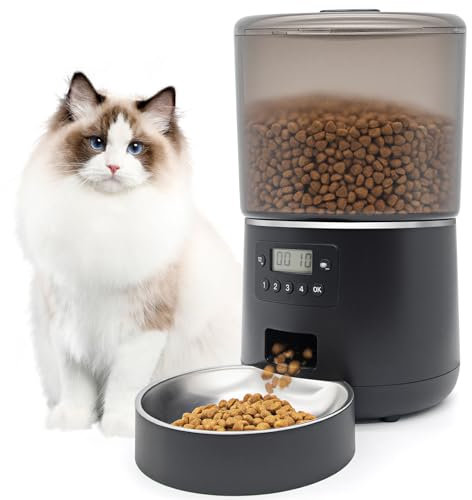 Automatic Cat Feeder with Timer - 3-4L Large Capacity,Cat Food Dispenser,Programmable 4 Meals Daily,Precise Portion Control,Ideal for Cats and Pets