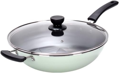 MYUYEE Moderne Wokpfanne aus Aluminiumlegierung grün ohne Chemikalienbeschichtung Flacher Boden chinesische Wokpfannen leichte Pfannen zum Braten mit,28 cm