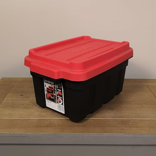 11L Black and Red Small Tuff Stackable Storage Box with Lid and Carry Handles