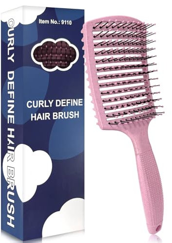 Qufiiry Lockenbürste, Haarbürste Ohne Ziepen, Curl Define Styling Brush, Curl Hair Brush, Halbdurchbrochenes Design für alle Haartypen und Frisuren, Curl Hair Brush mit Haarpflege Funktion, Rosa