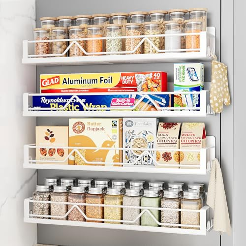 42 cm großes Fassungsvermögen, magnetisches Gewürzregal für Kühlschrank | Starkes Metall-Magnetregal, platzsparend, Gewürz-Organizer mit Haken, Zuhause, Küche, Waschküche, Aufbewahrung, Organisation