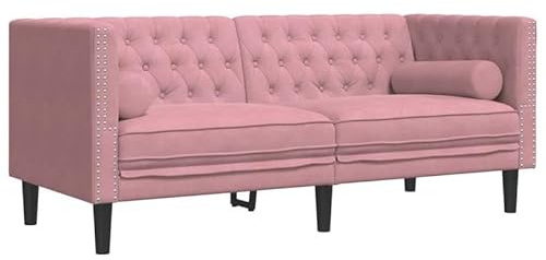 Eleganz Chesterfield-Sofa 2-Sitzer Rosa Samt mit Nackenrollen – Luxus Futon für Wohnzimmer & Schlafzimmer, bequem & stilvoll, perfekt für kleine Räume