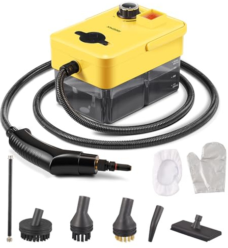 Handheld Steam Cleaner, 2500W High Pressure Power Steamer with Multiple Attachments, Portable Steam Cleaner for Kitchen, Bathroom, Upholstery & Curtains, Chemical-Free, 30s Fast Heat-Up (Yellow)