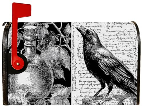 Crow Magnetic Mailbox Covers, Vintage Rustic Vase Grapevine Fall Black Letter Box Cover for Outdoor Decorations 21x25.5 Inch