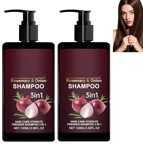 Onion & Rosemary Shampoo for Hair Growth, Hair Care Nourishing Clean 3 In 1, Anti Loss, Thicker and Stronger Hair, Frizz Controlling, Deeply Cleansing & Moisturize, Healthy Shine (2pcs)