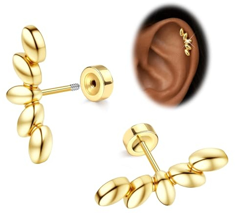 Morfetto Helix Piercings Chirurgenstahl Gold/Silver 16G - Flatback Medizinische Ohrstecker Hypoallergen 14K Vergoldet Chirurgenstahl Ohrringe Labret Tragus Conch Knorpel Piercing Ohr für Damen