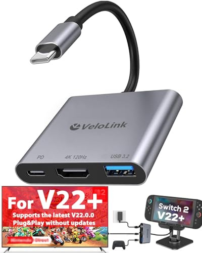 Switch 2 Dock HDMI2.1 Upgraded V22 for Nintendo Switch 2 Compatible with the Latest firmware V22+/Plug&Play/Usbc to HDMI Adapter 4k120Hz for Laptop/MacBook
