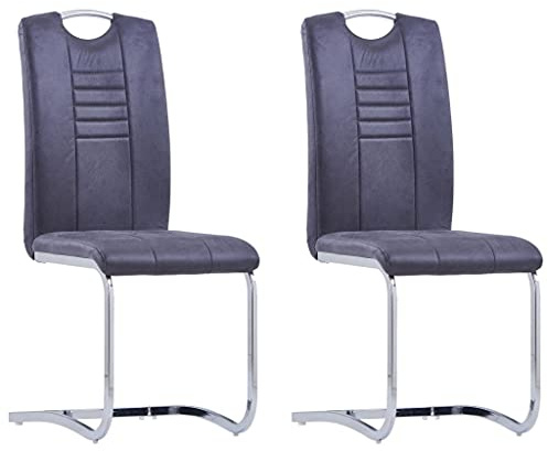 QZZCED Freischwinger Esszimmerstühle, 2 Stück, künstliches Wildleder, grau, moderne Esszimmerstühle, gepolstert, ergonomisch und stabil, für Zuhause oder Büro