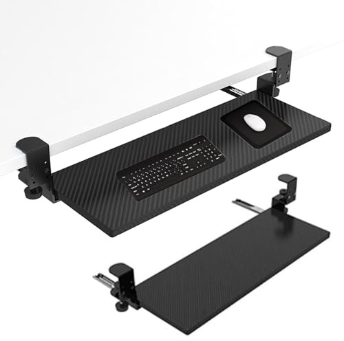 Ergonomic Keyboard Tray Clamp for Desk - Supports Keyboards & Mice, 52/65/75 x 24 cm - Adjustable Wooden Keyboard Drawer Platform for Comfort and Space-Saving