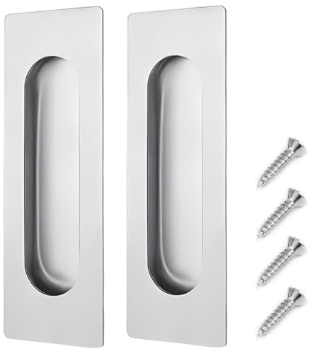 Koprek 2 Pack 120 MM Sliding Door Handles, Recessed Flush Finger Pull, Stainless Steel Recessed Door Handle, Flush Door Handles, Used for Drawer Door Cabinet Barn Pocket Wardrobe(Silver)