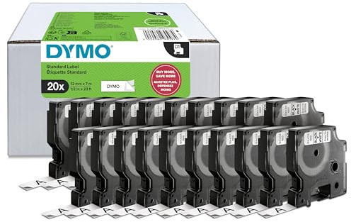 DYMO Original D1-Etikettenband | schwarz auf weiß | 12 mm x 7 m | selbstklebendes Schriftband | für LabelManager-Beschriftungsgerät | 20 Etikettenkassetten