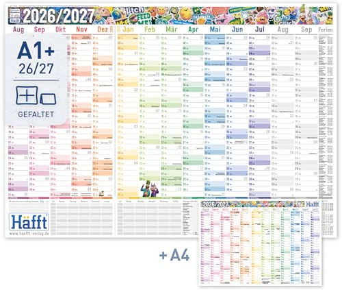 Häfft XXL Wandkalender Schuljahr 2026 2027 A1 Brot & Schwein | Schuljahreskalender im großzügigen A1+ Format (89 x 63 cm groß), Jahresplaner mit Brot & Schwein Schuljahresplaner Wand