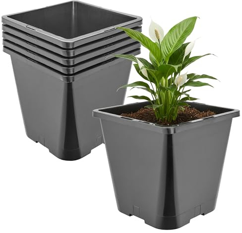 Garronda Pflanztopf Kunststoff hoch 20 x 20 x 23 cm (5,6L) 5er Set eckig mit Drainagelöchern Blumentopf PP Pflanzgefäß für Garten Gewächshaus Balkon Anzucht Innen Außenbereich Schwarz GD-0201