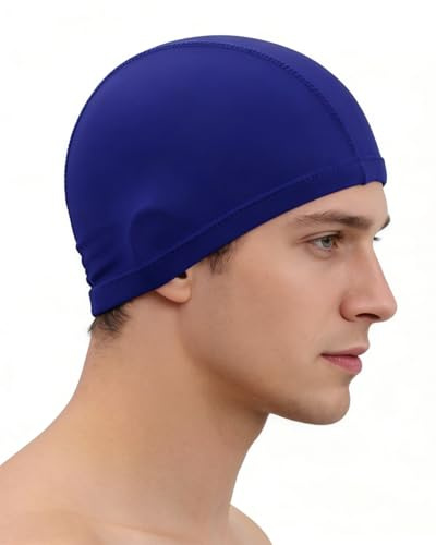 KQOZG Gorro de Natación de Tela – Cómodo, Resistente, Extraordinariamente Elástico, Apto para Hombres y Mujeres (Azul)