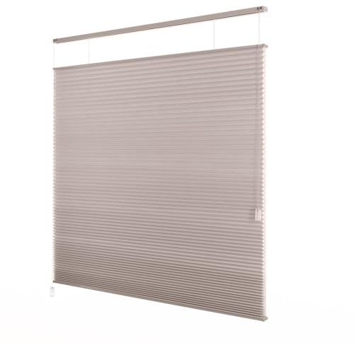 Plissee - Lichtdurchlässig - Beige - 75 cm x 250 cm (BxH) - Plissee ohne Bohren - Sonnenschutz für Fenster und Tür - Plissee Rollo - Plissee Fenster und Tür