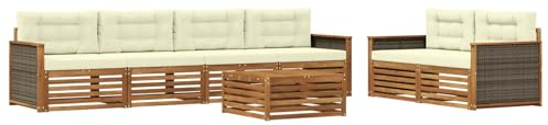 vidaXL Outdoor-Sofagarnitur mit Kissen 7 pcs Natur und Creme, Garten-Lounge, modernes Outdoor-Sofa, modulares Set für Terrasse, Bequeme Sitzmöbel