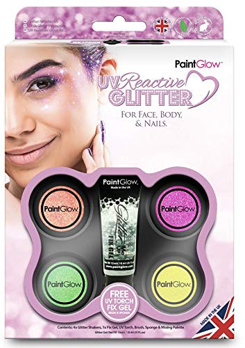 Neon UV Cosmetic Glitter Shaker Boxset fix gel UV glow PaintGlow