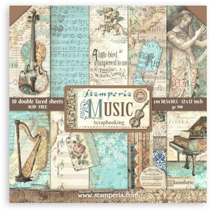 Stamperia SBBL48 Papierblock 10 Blätter doppelseitig Music, Papier, Mehrfarbig, 30.5 x 30.5 (12 x 12)