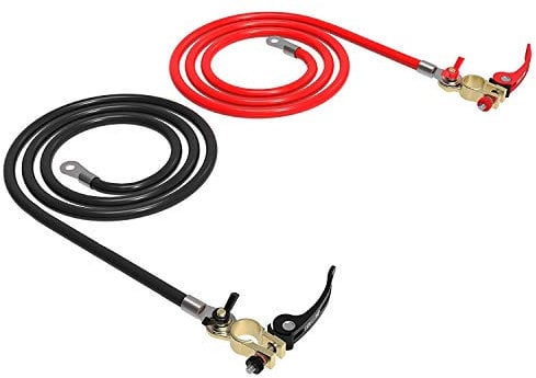 EDECOA Cable de bateria 25mm2 de Cobre Puro 1m de Largo, un par de cables y un par de terminales, Negro, Rojo