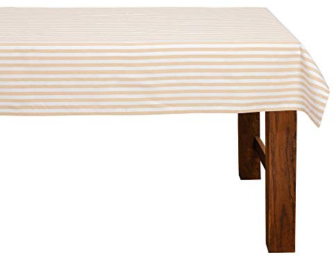 FILU Tischdecke 140 x 240 cm Beige/Weiß gestreift (Farbe und Größe wählbar) - hochwertig gefertigtes Tischtuch aus 100% Baumwolle