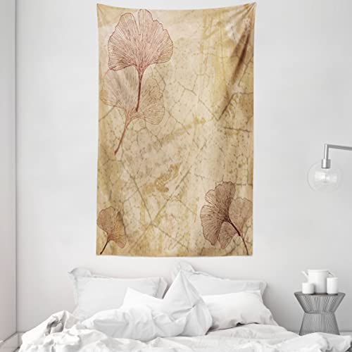 ABAKUHAUS Beige Wandteppich und Tagesdecke, Vintage Blätter Grunge aus Weiches Mikrofaser Stoff Waschbar ohne Verblassen Digitaldruck, 140 x 230 cm, Beige Braun