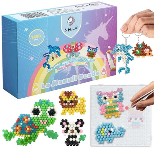 La Manuli Perlentiere Bastelset 2600 Stück Wasserperlen Nachfüllset, Magische Wasser Perlen, Aqua Sticky Bastelperlen Kit für Schlüsselanhänger, Kreativ DIY Bastelbox Spielzeug ab 6 Jahre