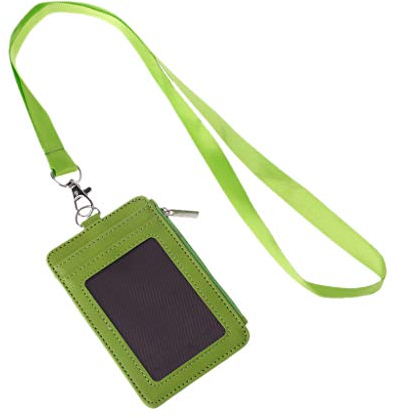 niumanery Leather ID Badge Cards Holder Lanyard Credit Card Case Business Organizer Bag Green
