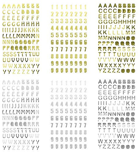 KLYNGTSK 6 Blätter Alphabet Buchstaben Aufkleber Glitzer Zahlen Aufkleber Selbstklebende Alphabet Aufkleber Gold Silber Buchstaben Sticker für Weihnachten Karten Grußkarten Dekoration