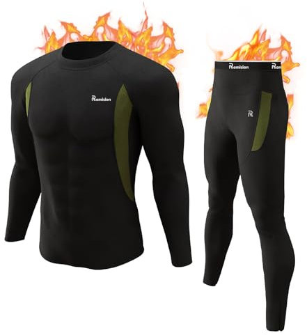 romision Thermounterwäsche Herren Atmungsaktiv Thermoaktiv Funktionsunterwäsche Innenfleece Skiunterwäsche Weich Thermo Unterwäsche Set