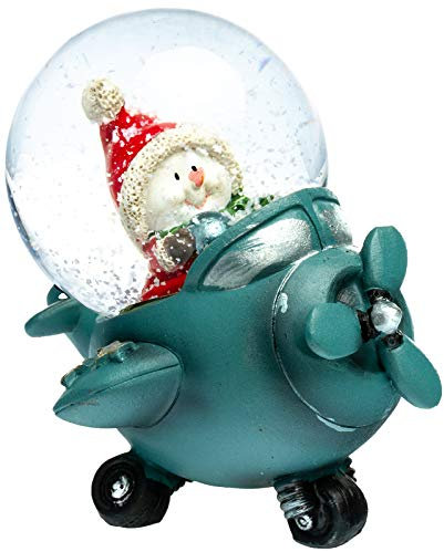 SIKORA SK07 Kleine Glas Deko Schneekugel Schneemann im Flugzeug D:45mm, Schneekugeln:Schneemann im Flugzeug