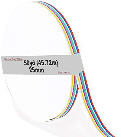 46 Meter x 25mm Polyester - 1,3mm Stark - Mehrfarbiges Gurtband aus Polyester - 46 Meter (50YD) Länge und 25 mm Breite, Bunt, TKB5074 bunt