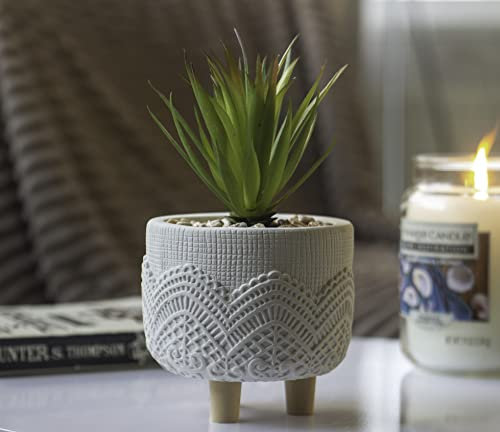 HomeZone Plante succulente artificielle dans un pot blanc avec pieds - Plante décorative d'intérieur - Pot décoratif autonome avec faux cactus