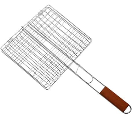 BBQ Grill Basket Barbecue Grilling Accessory for Barbequing Meat, Fish, Vegetables with wooden Handle