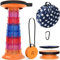 ALEVMOOM Tragbarer klapphocker mit Kissen,Campinghocker faltbar,hocker,werkstatthocker,teleskophocker Faltbarer für Erwachsene, Tragfähigkeit 550lb mit Tasche Karabiner (Orange Regenbogen)