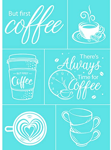 OLYCRAFT 2 Stück Nachmittagstee Selbstklebende Siebdruck-Schablone Kaffeetasse Wiederverwendbare Waschbar Netz-Transfer-Druckschablone Zum Malen Auf Holz Stoff T-Shirt Maue -19.5x14cm