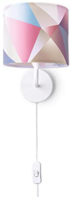 Paco Home Wandleuchte Stofflampenschirm Tischlampe Nachttischlampe Schlafzimmer E14 Vintage Retro Mit Schalter Up & Down, Farbe:Design 4 (Ø18 cm), Leuchtenart/Farbe:Wandleuchte - Weiß