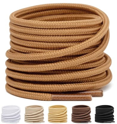 Stepace 2 Pares Cordones Redondos Botas 3.5 mm Cordones de Zapatos para Duraderos de Montaña Resistente Cordones Senderismo Longitud 30-63 Marrón Caramelo 137