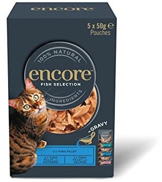 Encore Natural Wet Cat Food, Tuna with Fish Selection in Gravy, 5 x 50g Pouches