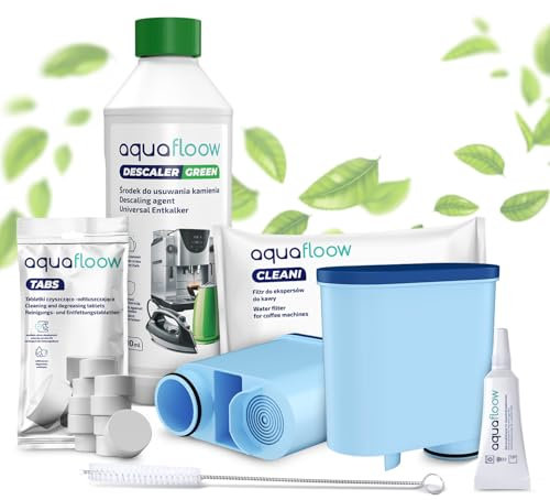 Aquafloow Kit d’Entretien pour Machines à Café Automatiques Philips Saeco – 2x Filtres Cleani CA6903, Détartrant 500 ml, 10 Comprimés Nettoyants, Brosse et Graisse Silicone