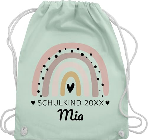Turnbeutel Rucksack - Schulanfang Einschulung - Regenbogen Schulkind 2026 - Unisize - Pastell Grün - sportbeutel mädchen schule schul beutel schulanfänger 2024 stoffbeutel