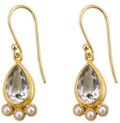 Grüner Amethyst Perlenohrringe 925 Sterling Silber Vergoldet | - Handgefertigte Tropfenohrringe Hängend Damen - Natürlicher Edelstein Geburtstagsgeschenk Frauen