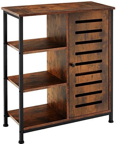 tectake® Sideboard mit 3 Fächern und Schrankfach, 71 x 32 x 82 cm, Industrie-Design, Holz Kommode für Wohnzimmer Flur Küche Bad, schwarzes Metallgestell (Tür rechts, Industrial Dunkelbraun)