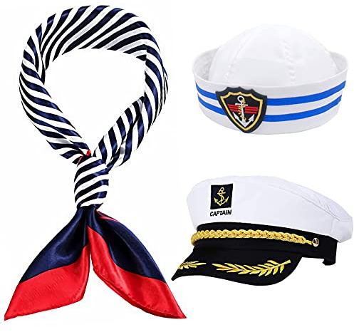Ceboic Kapitänsmütze Matrosenmütze und Schal Set, Verstellbare Yacht Schiff Boot Marine Mütze, Partyhut Damen Männer Erwachsene Seemann Hut für Karneval Mottoparty Partys Cosplay
