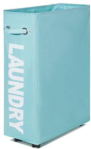 Caroeas 55L Rolling Slim Laundry Basket with wheels, Collapsible Laundry hamper on Wheels Tall Thin Narrow Foldable Storage Bins for Corner