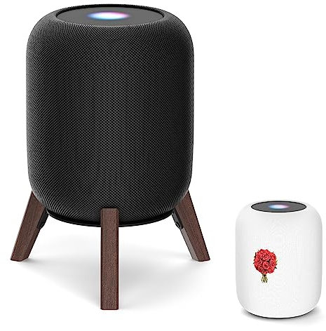 Dinghosen Table Wood Stand for HomePod 2nd Gen Speaker with Dust-Proof Cover, Anti-Slip Wooden Desktop Speaker Stand Compatible with Homepod 2 Wood Tripod Holder with Sturdy Metal Frame, Black