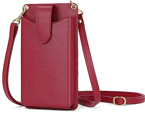 Peacocktion Handytasche zum Umhängen, Kleine Umhängetasche Damen, Crossbody Handytasche Geldbörse, Handy Umhängetasche mit Kartenfächer, Crossbody Tasche für Damen, 01-Rot