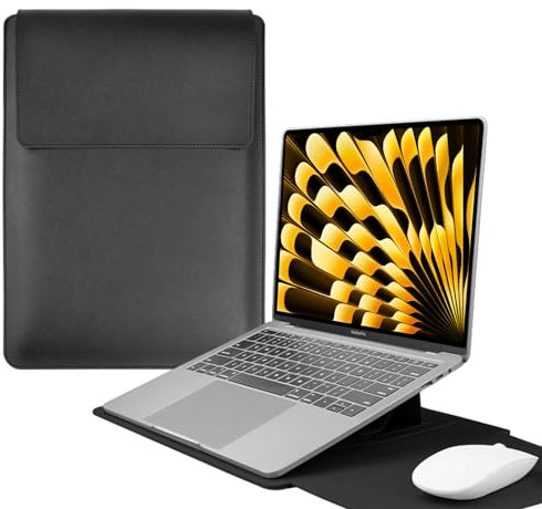HaruYo 13-14 Pollici Custodia per Computer Portatile con Supporto Funzione per Laptop, PU Pelle Portatile Sleeve per MacBook Air/MacBook Pro/Surface Dell Lenovo HP ASUS Acer PC (13-14 Pollici | Nero)