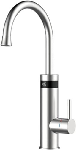 JQFDD Rubinetto Elettrico Istantaneo Argento, Rubinetto da Cucina 220V 2In1 Rubinetto per Riscaldamento Girevole A 360°, Rubinetto Elettrico Acciaio Inossidabile da 3,2KW con Display Digitale A LED