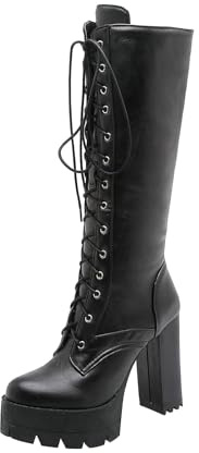 ESSUE Botte Haute Femme Talon Chunky Sur Le Genou - Cuissardes Grande Taille Sexy Mode Confortables Antidérapantes Rétro Larges Bottes de Cowboy