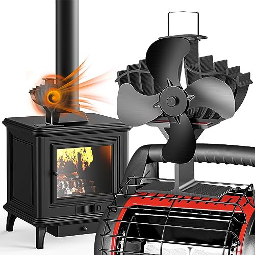 The Three Musketeers Kaminventilator Ofenventilator, Doppel Chip Kaminventilator Ofenventilator ohne strom, 4 Blättern Leiser großer Kamin Ventilatorfür Holz/Brennholz/Feuerstelle/Ofenrohr